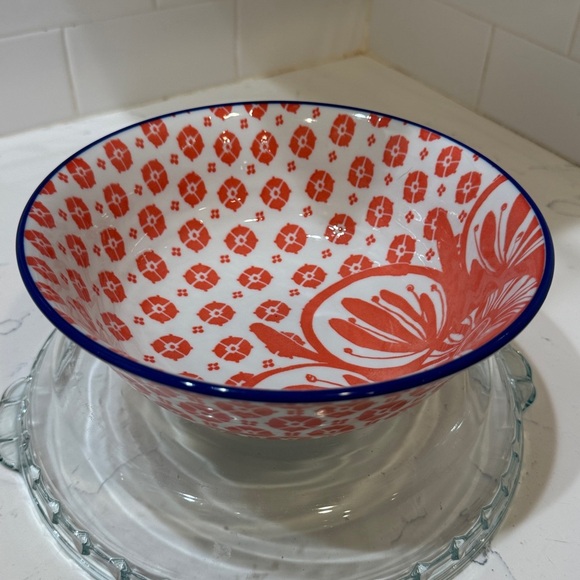 Anthropologie Other - Anthropologie Vibrant Red and White Floral Bowl
